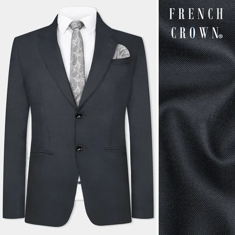 Dark Slate Grey Solid Wool Blend Blazer 1