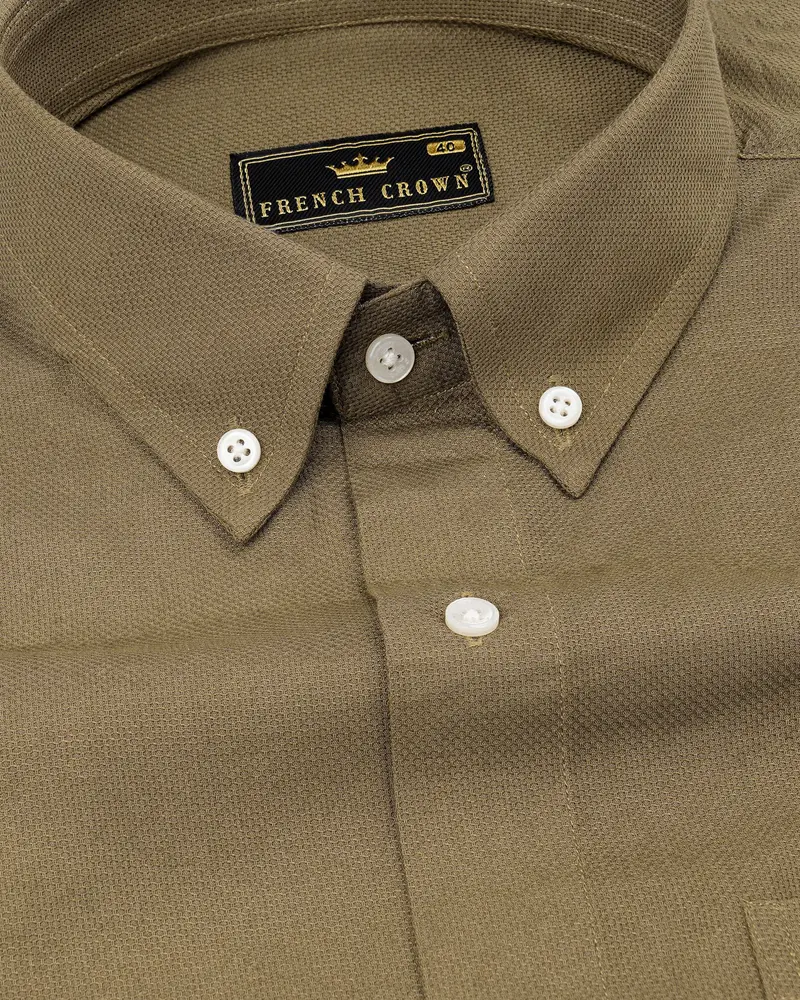 Dark Taupe Brown Dobby Textured Giza Cotton Shirt 1