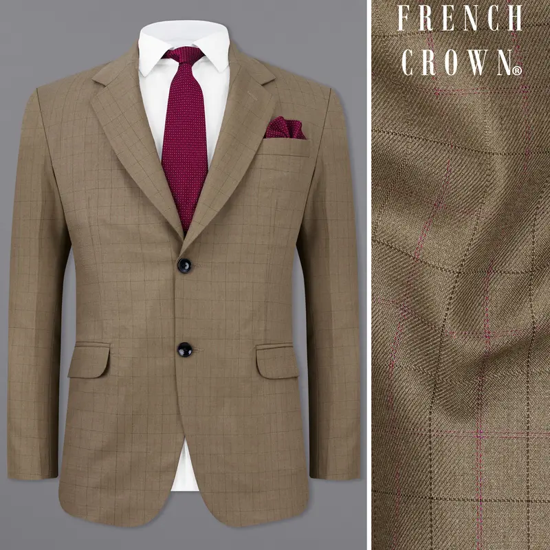 Dark Taupe Brown Plaid Single Breasted Blazer 1