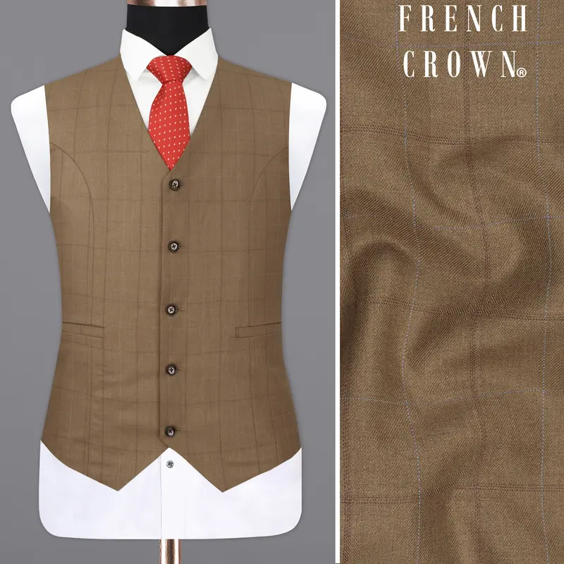 Dark Taupe Brown Windowpane Waistcoat 1