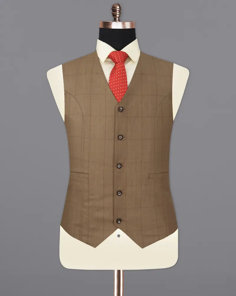 Dark Taupe Brown Windowpane Waistcoat 2