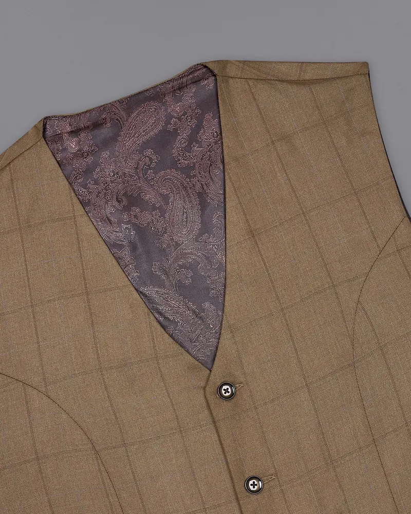 Dark Taupe Brown Windowpane Waistcoat 4