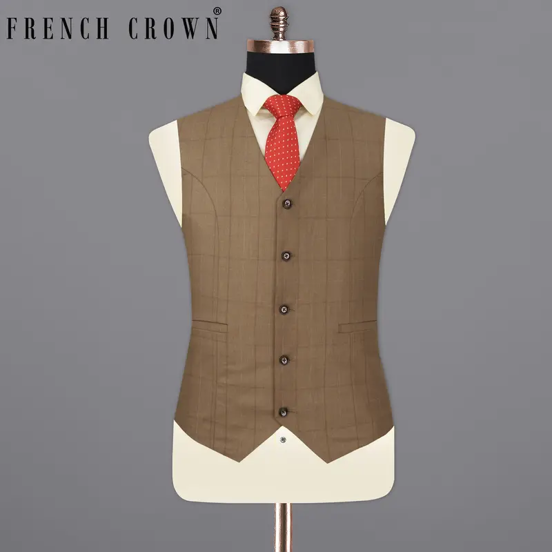 Dark Taupe Brown Windowpane Waistcoat 7