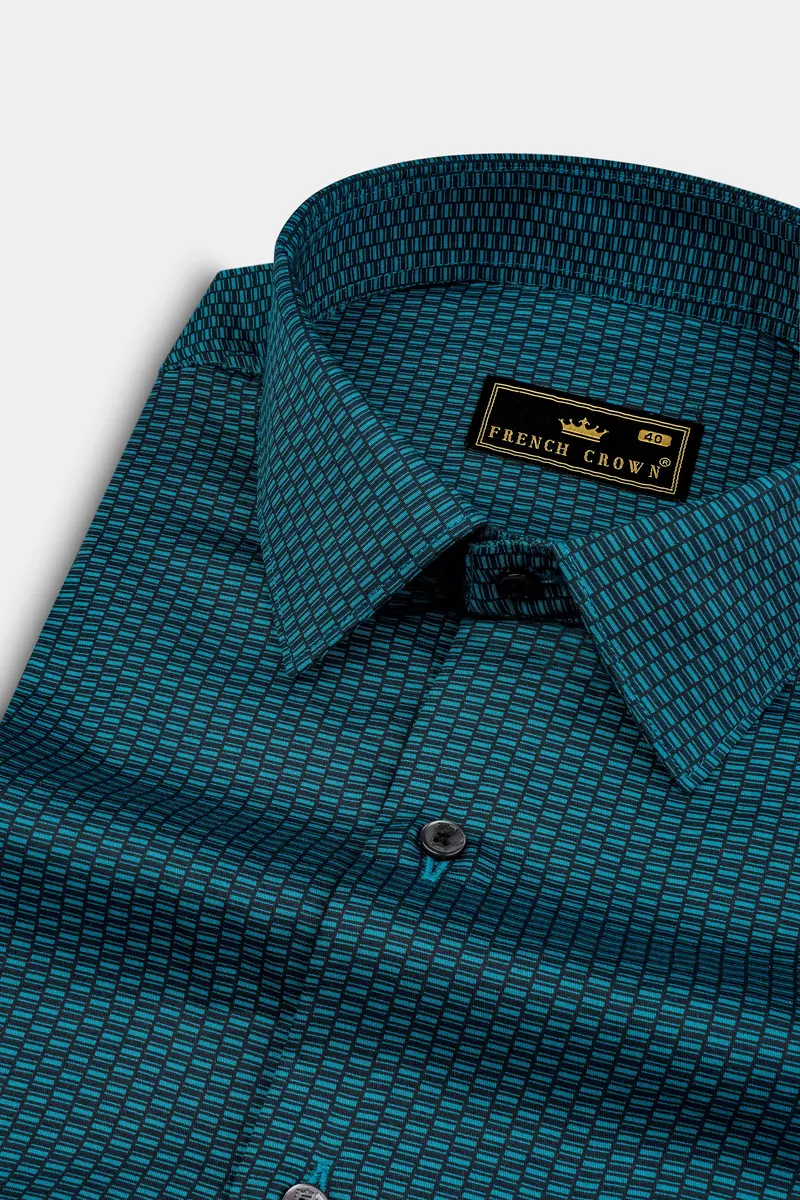 Dark Teal Blue Printed Super Soft Premium Cotton Shirt 1
