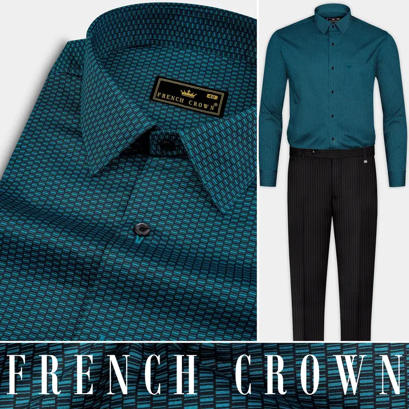 Dark Teal Blue Printed Super Soft Premium Cotton Shirt 10