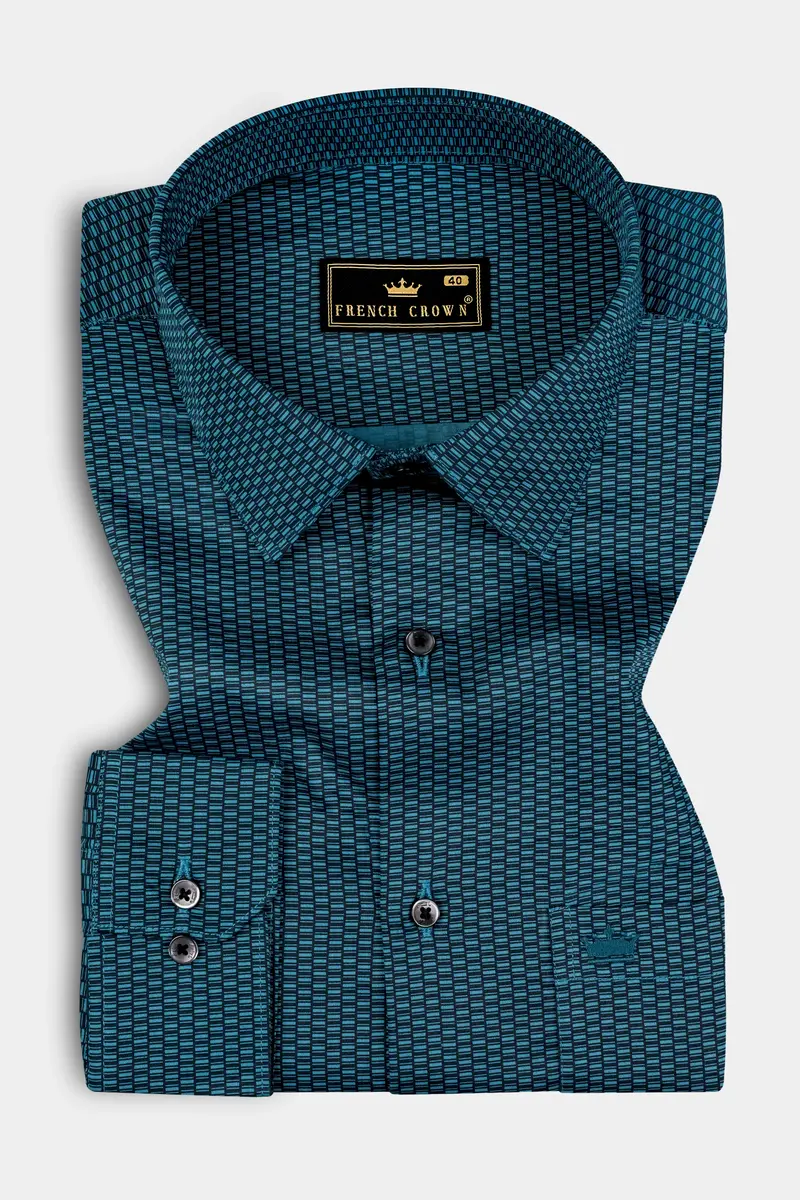 Dark Teal Blue Printed Super Soft Premium Cotton Shirt 3