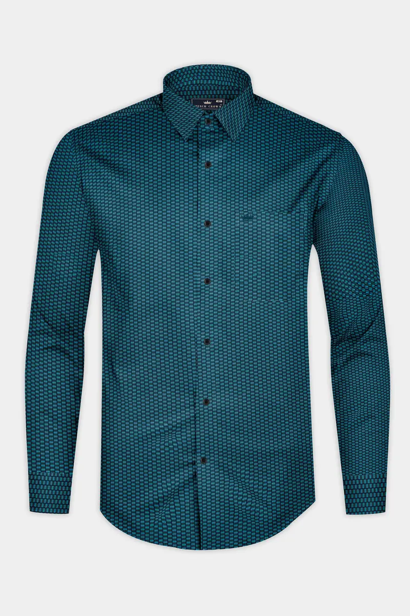 Dark Teal Blue Printed Super Soft Premium Cotton Shirt 4