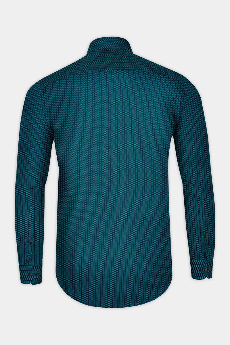 Dark Teal Blue Printed Super Soft Premium Cotton Shirt 5