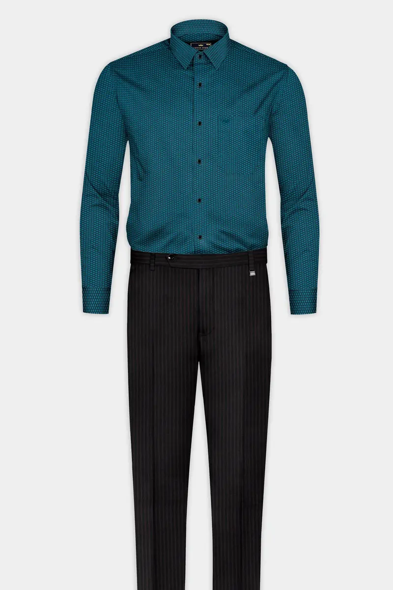 Dark Teal Blue Printed Super Soft Premium Cotton Shirt 6