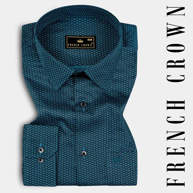 Dark Teal Blue Printed Super Soft Premium Cotton Shirt 7