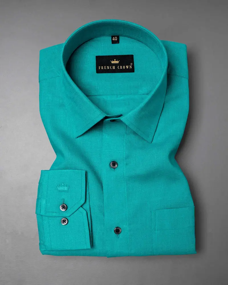 Dark Turquoise Luxurious Linen Shirt 1