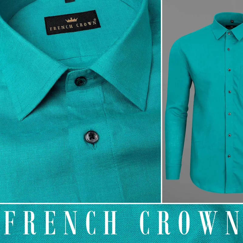 Dark Turquoise Luxurious Linen Shirt 2