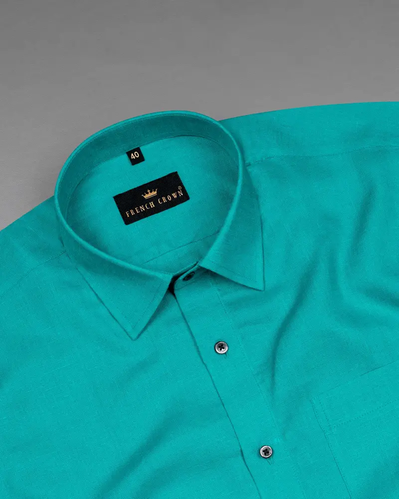Dark Turquoise Luxurious Linen Shirt 5