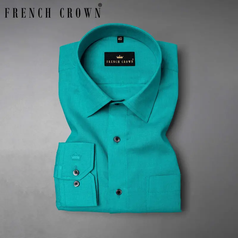 Dark Turquoise Luxurious Linen Shirt 7