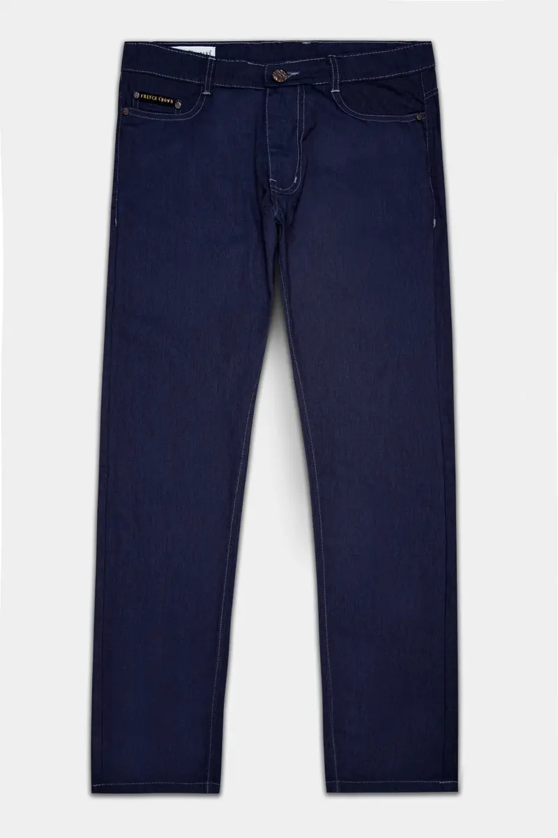 Dark Wash Tuna Blue Light Weight Slim Fit Mid-Rise Clean Look Stretchable Summer Denim 2