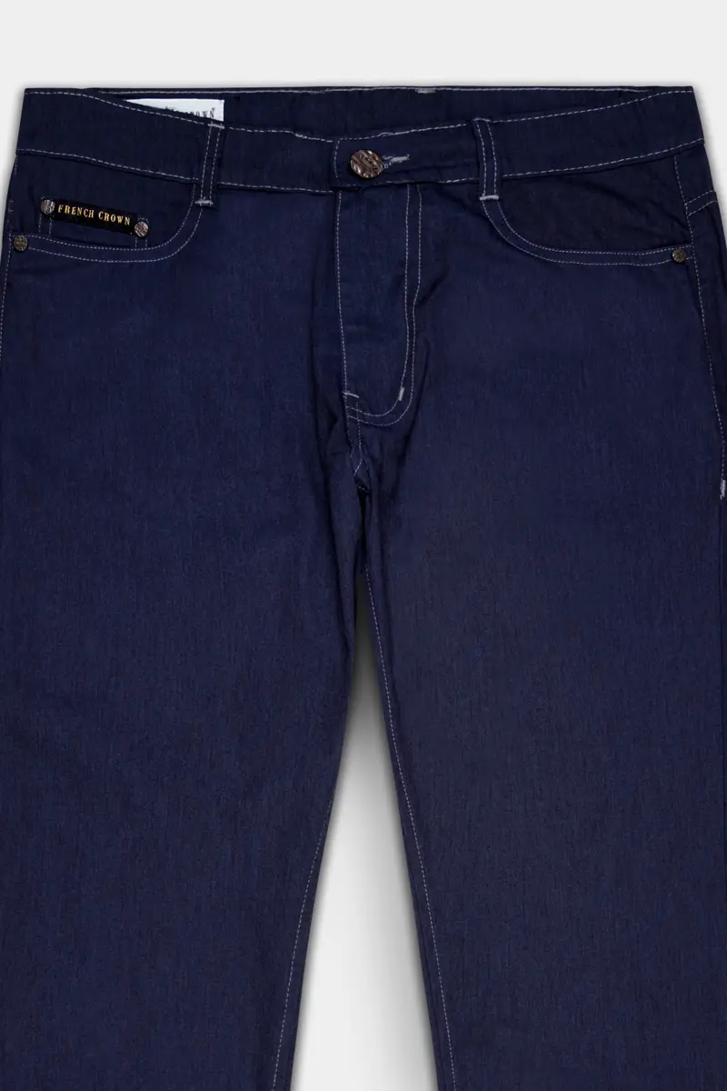 Dark Wash Tuna Blue Light Weight Slim Fit Mid-Rise Clean Look Stretchable Summer Denim 4