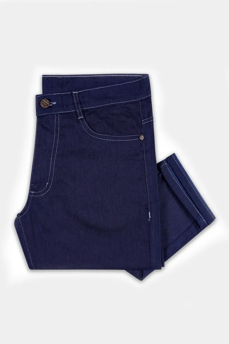 Dark Wash Tuna Blue Light Weight Slim Fit Mid-Rise Clean Look Stretchable Summer Denim 5