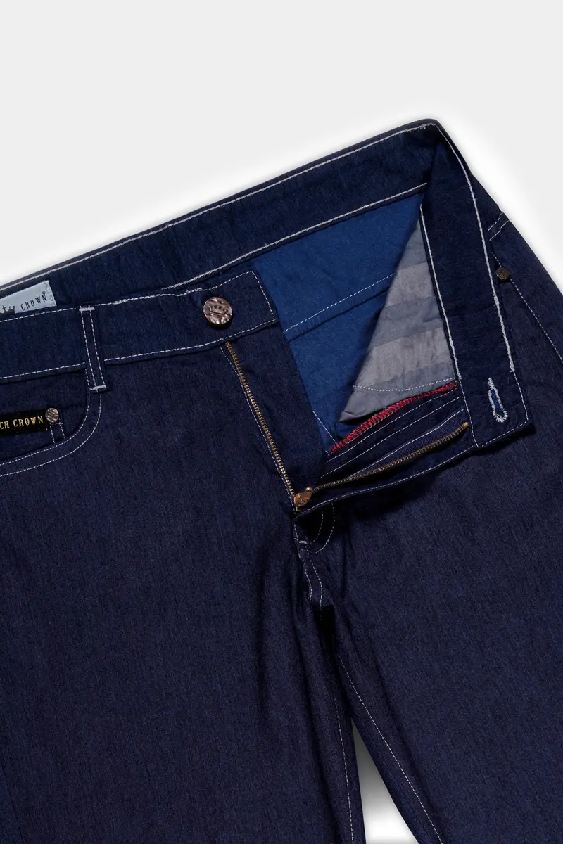 Dark Wash Tuna Blue Light Weight Slim Fit Mid-Rise Clean Look Stretchable Summer Denim 6
