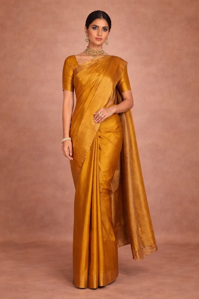 Dark Yellow Floral Woven Pure Kanchipuram Silk Saree 1