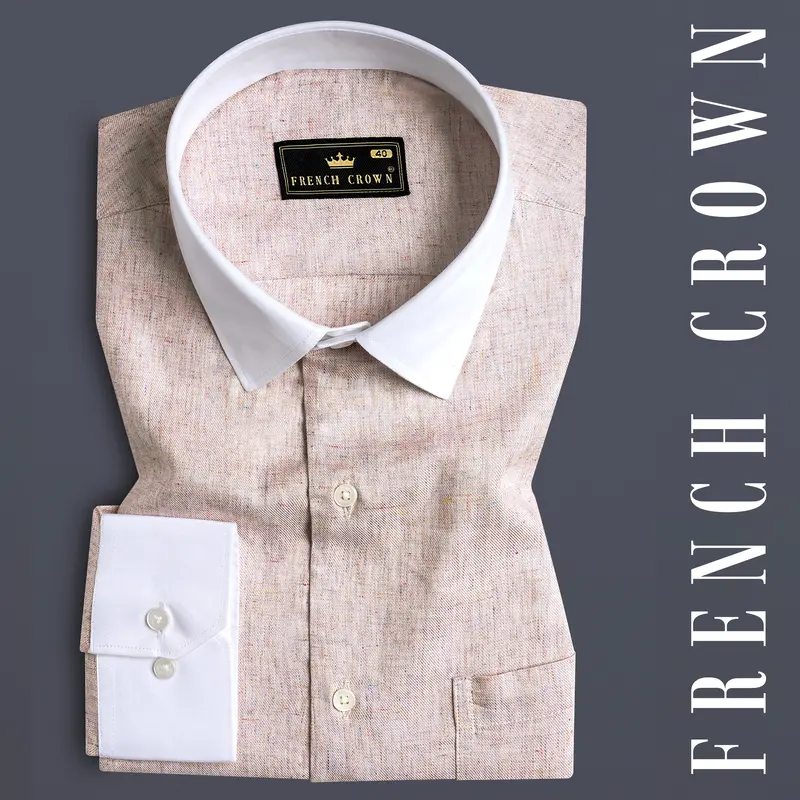 Dawn Brown With White Cuffs And Collar Twill Premium Cotton Shirt 1