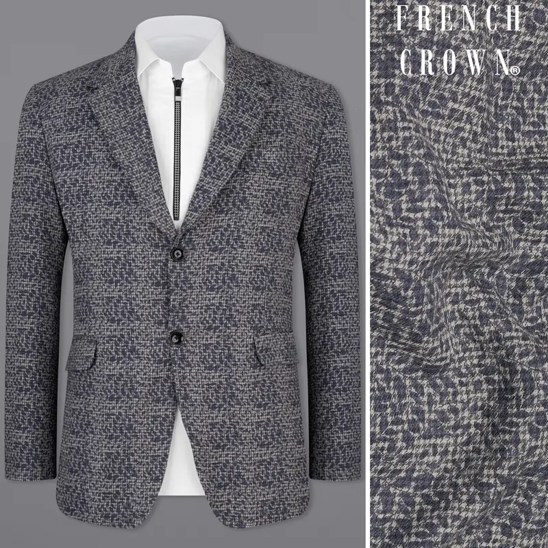 Dawn Gray And Gunmetal Blue Subtle Textured Premium Cotton Designer Blazer 1