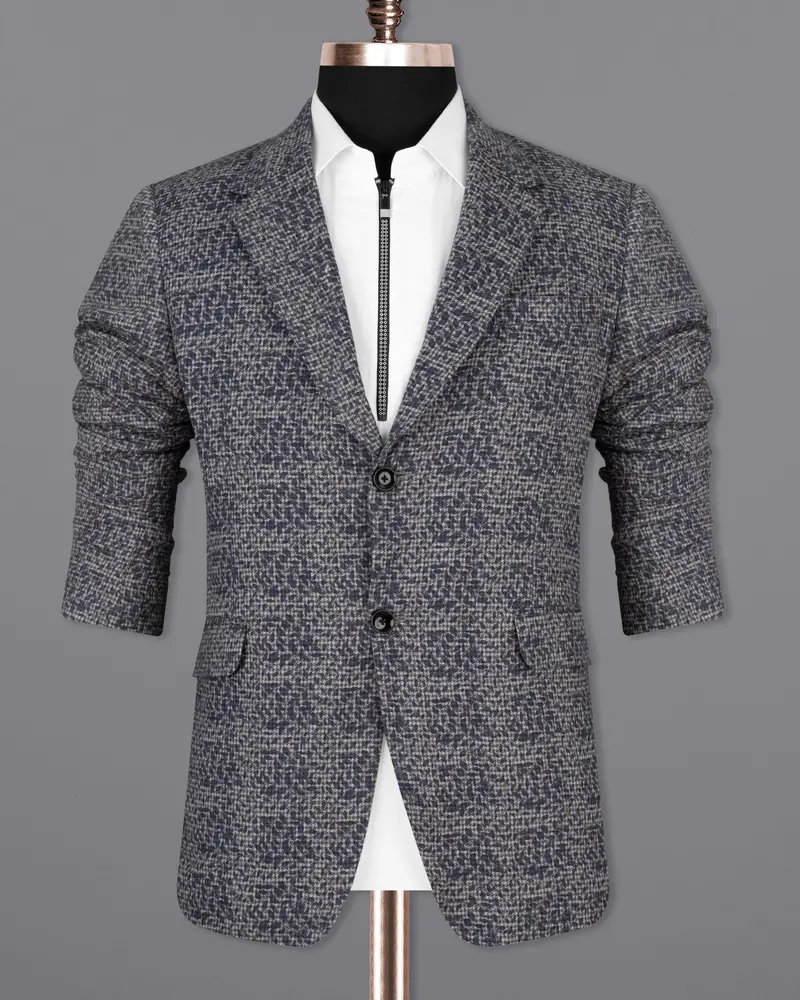 Dawn Gray And Gunmetal Blue Subtle Textured Premium Cotton Designer Blazer 10
