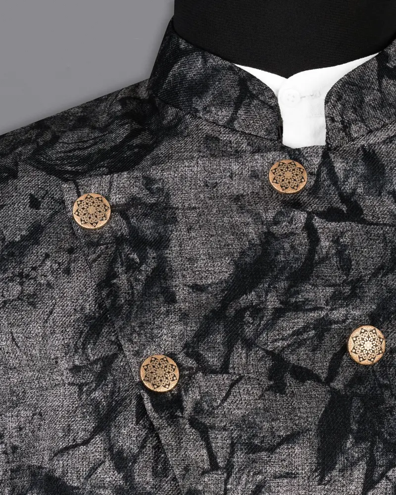 Dawn Gray And Onyx Black Textured Cross Placket Bandhgala Designer Blazer 4