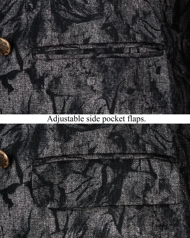 Dawn Gray And Onyx Black Textured Cross Placket Bandhgala Designer Blazer 5