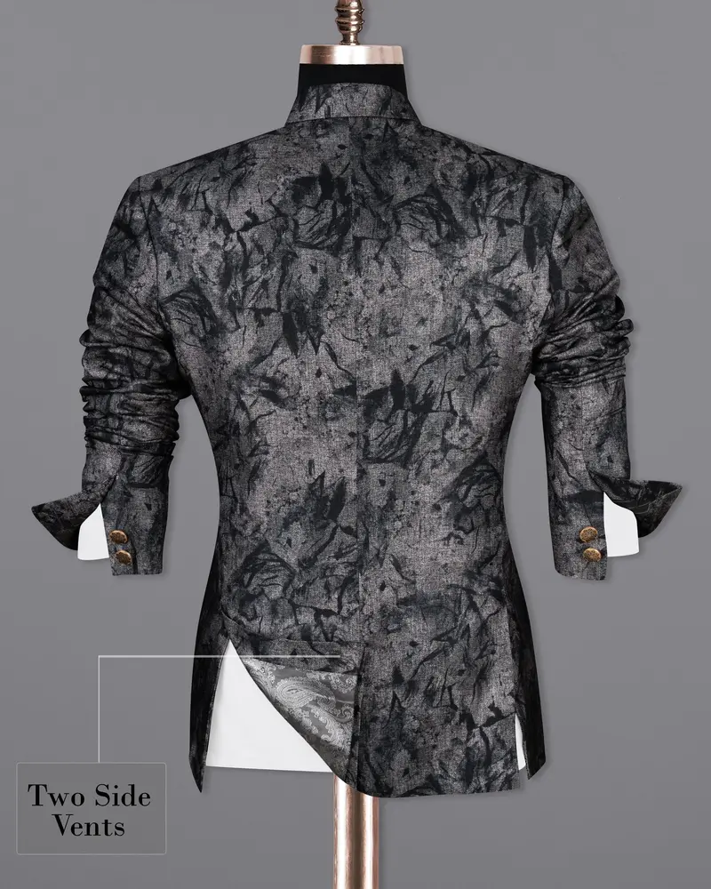 Dawn Gray And Onyx Black Textured Cross Placket Bandhgala Designer Blazer 9