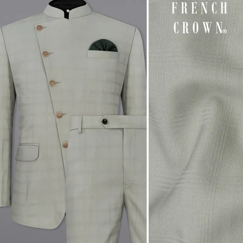 Dawn Gray Plaid Cross Placket Bandhgala Suit 1