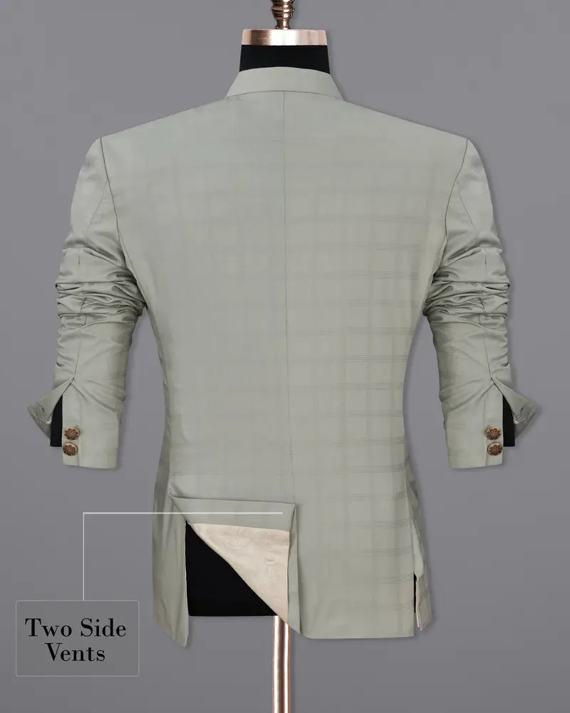 Dawn Gray Plaid Cross Placket Bandhgala Suit 10
