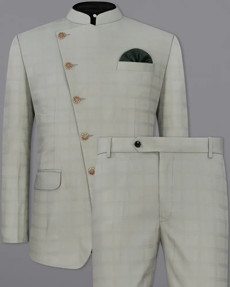 Dawn Gray Plaid Cross Placket Bandhgala Suit 2