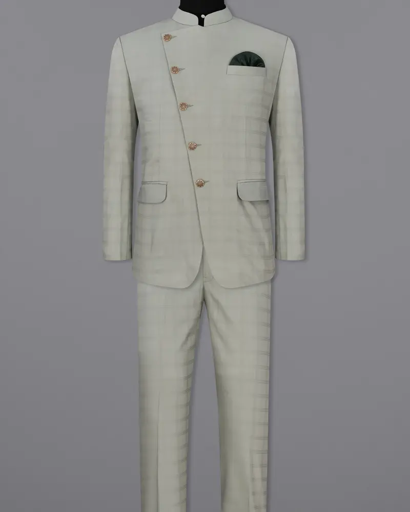 Dawn Gray Plaid Cross Placket Bandhgala Suit 4