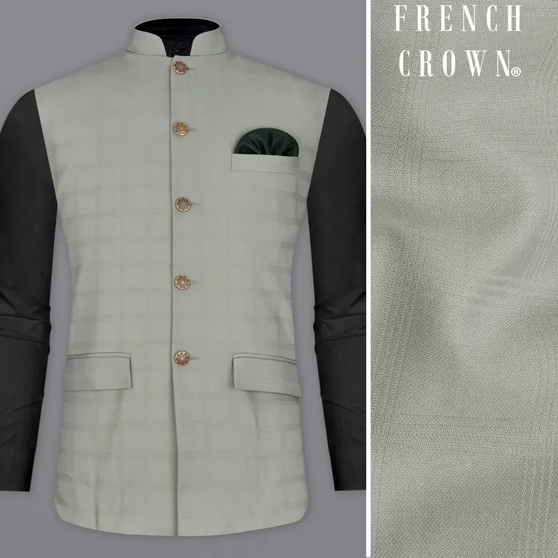 Dawn Gray Plaid Nehru Jacket 1