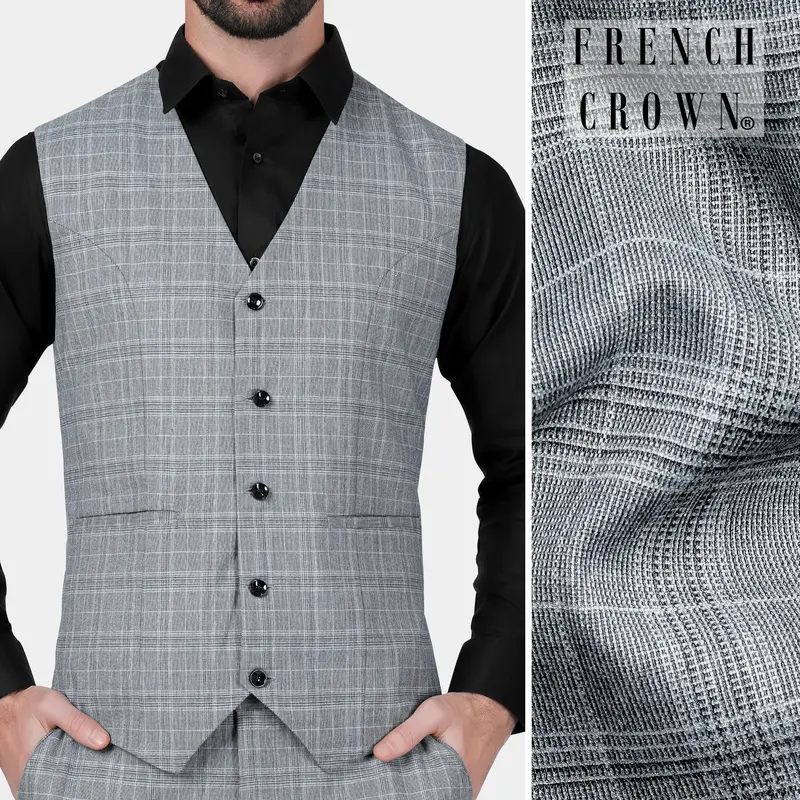 Dawn Gray Plaid Wool Rich Waistcoat 1