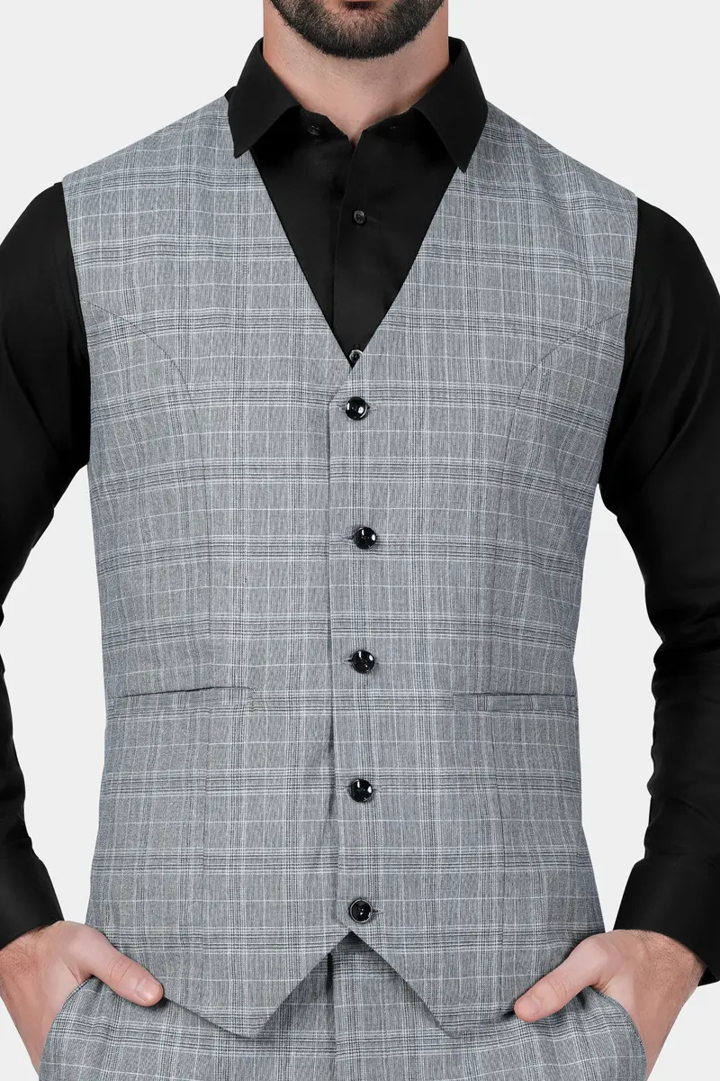 Dawn Gray Plaid Wool Rich Waistcoat 2