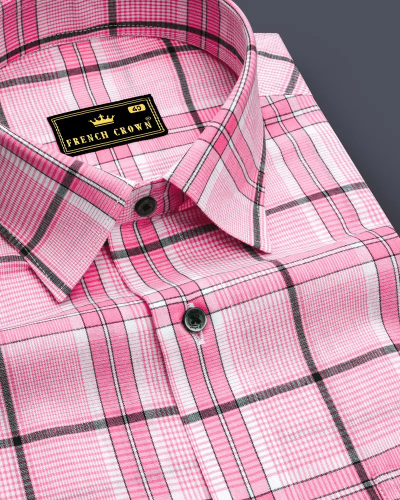 Deep Blush Pink Plaid Premium Cotton Shirt 1