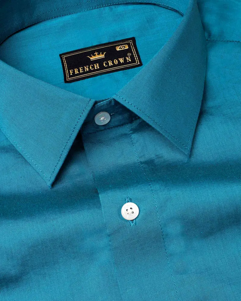 Deep Cerulean Blue Chambray Textured Premium Cotton Shirt 1