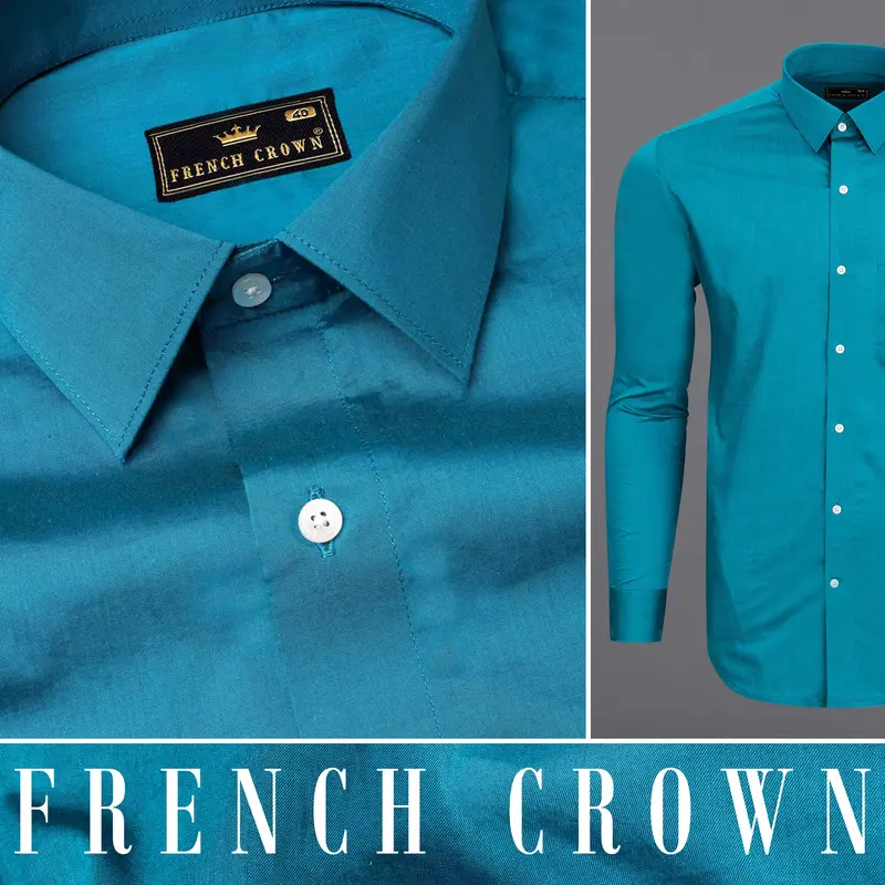 Deep Cerulean Blue Chambray Textured Premium Cotton Shirt 10