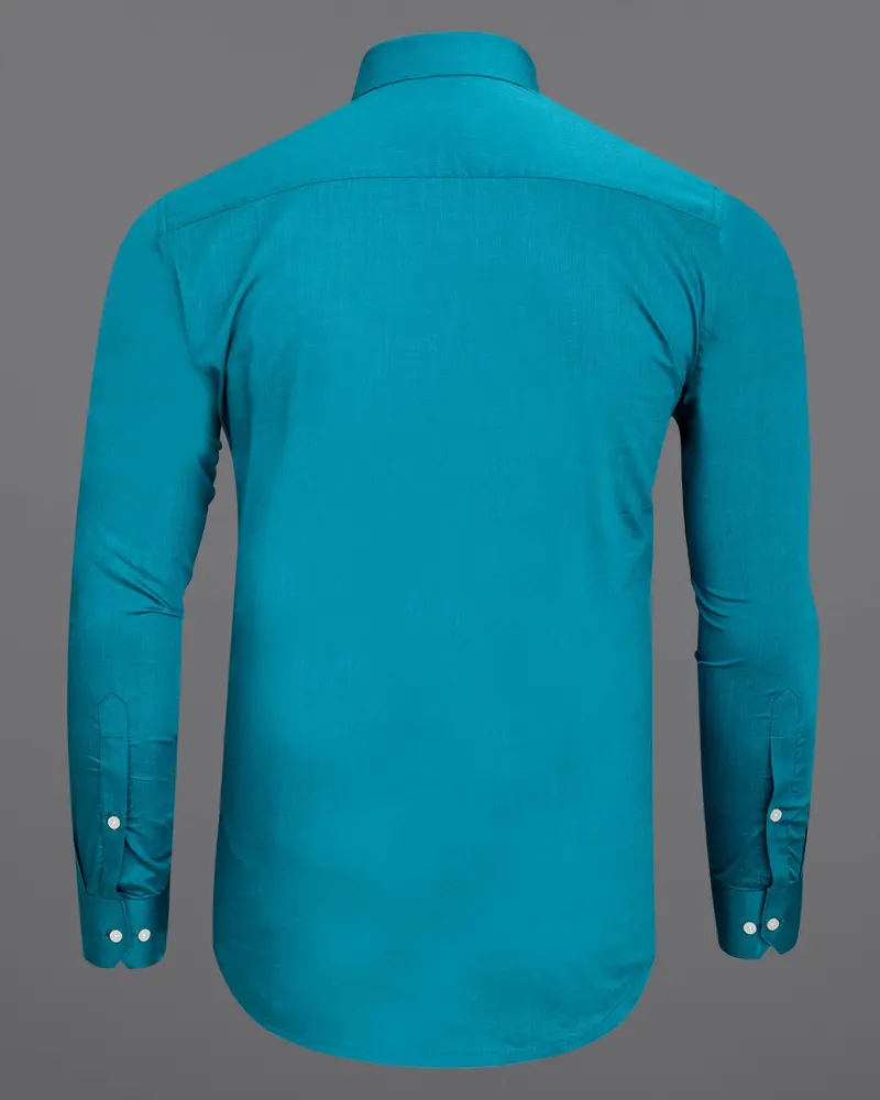Deep Cerulean Blue Chambray Textured Premium Cotton Shirt 6