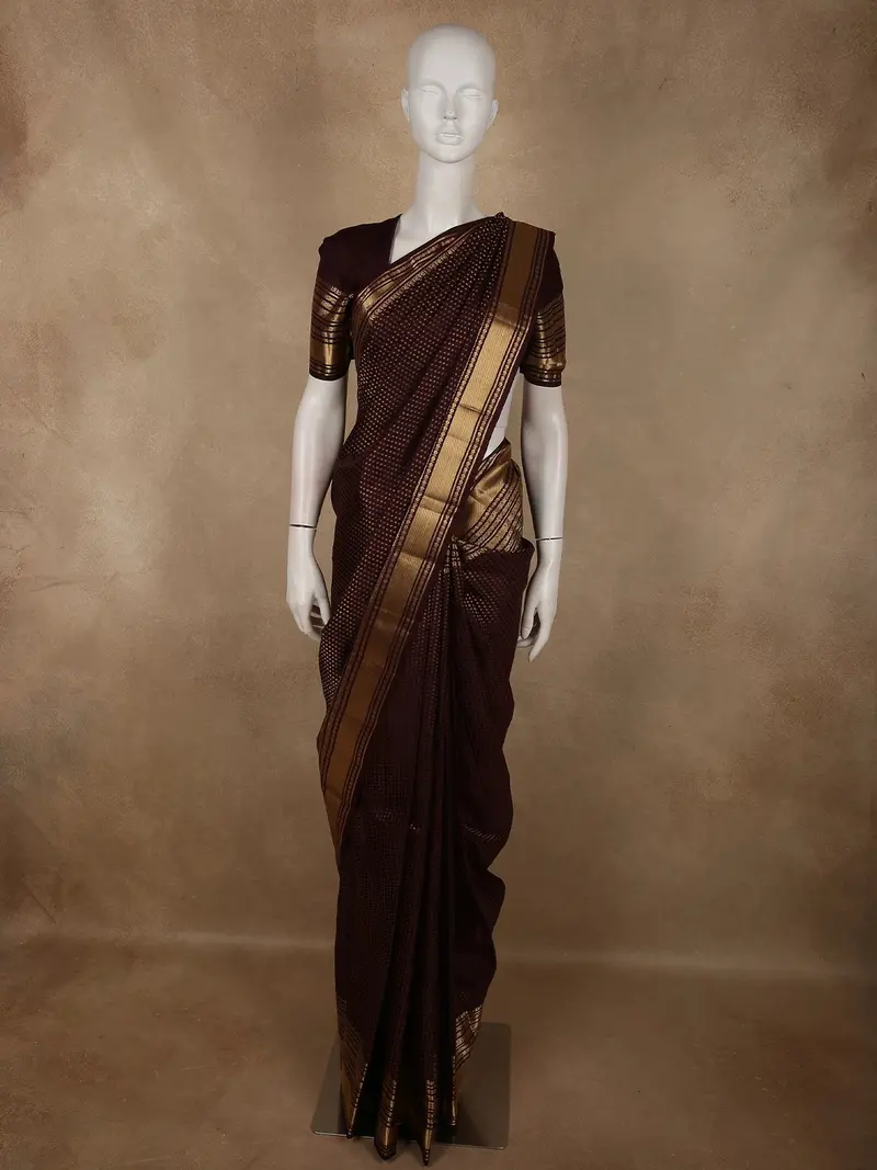Deep Coffee Brown Butta Zari Woven Design Pure Kanchipuram Silk Saree With Zari Border 1