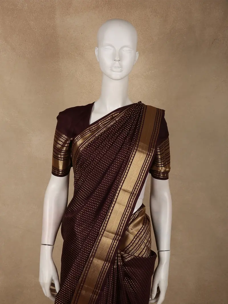 Deep Coffee Brown Butta Zari Woven Design Pure Kanchipuram Silk Saree With Zari Border 2