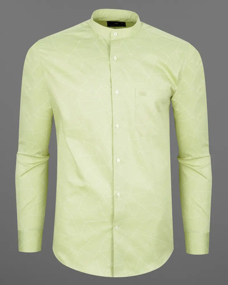 Deep Coffee Green Geometric Printed Super Soft Premium Cotton Shirt 5