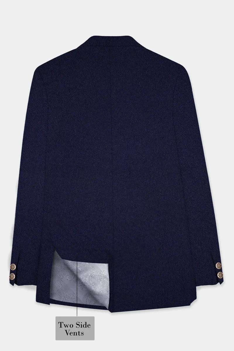 Deep Cove Blue Wool Rich Cross Placket Bandhgala Blazer 7