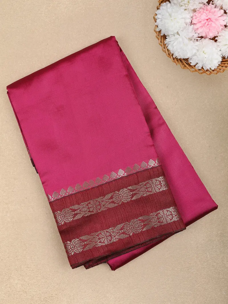 Deep Magenta Pink Solid Design Soft Silk Saree 1