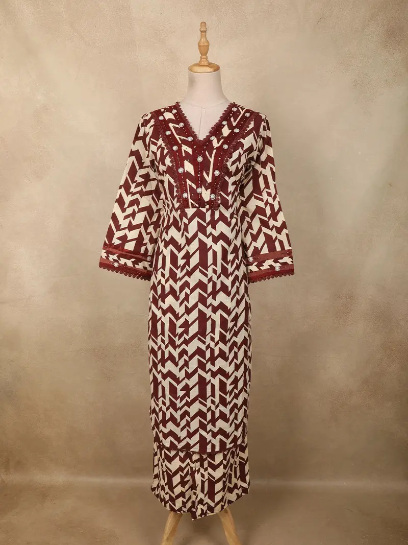 Deep Maroon Abstract Printed Design Cotton Palazzo Suit 1
