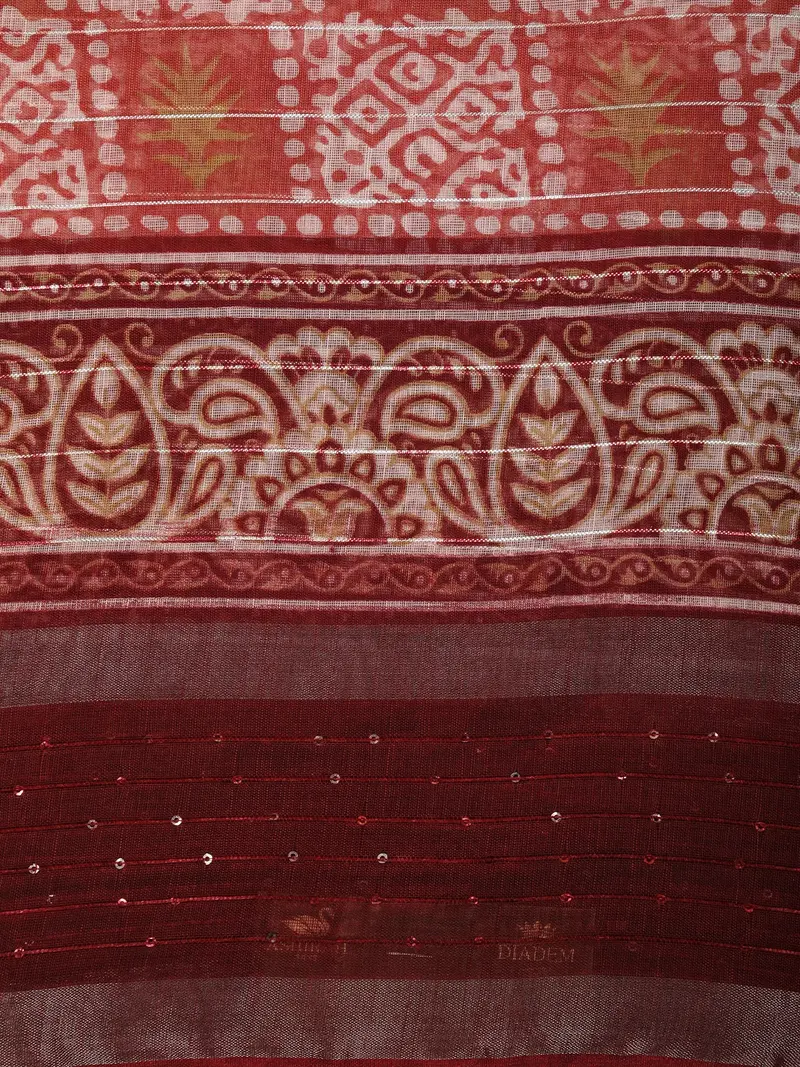 Deep Maroon Bandhani Printed Design Blended Cotton Saree 2