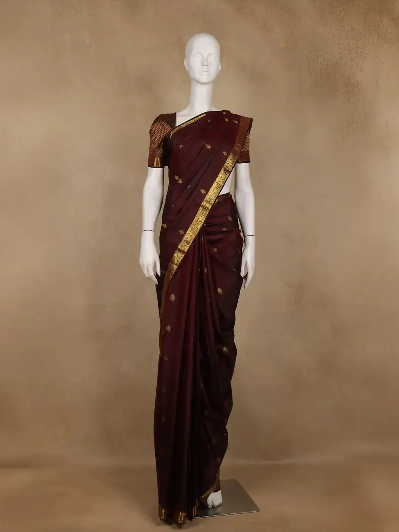 Deep Maroon Butta Designed Silk Saree 1