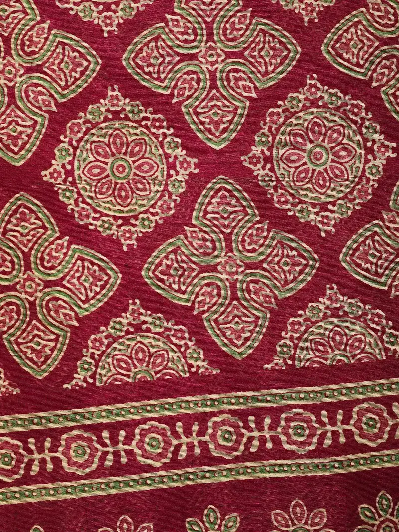 Deep Maroon Classic Ajrakh Pattern Printed Cotton Saree 2
