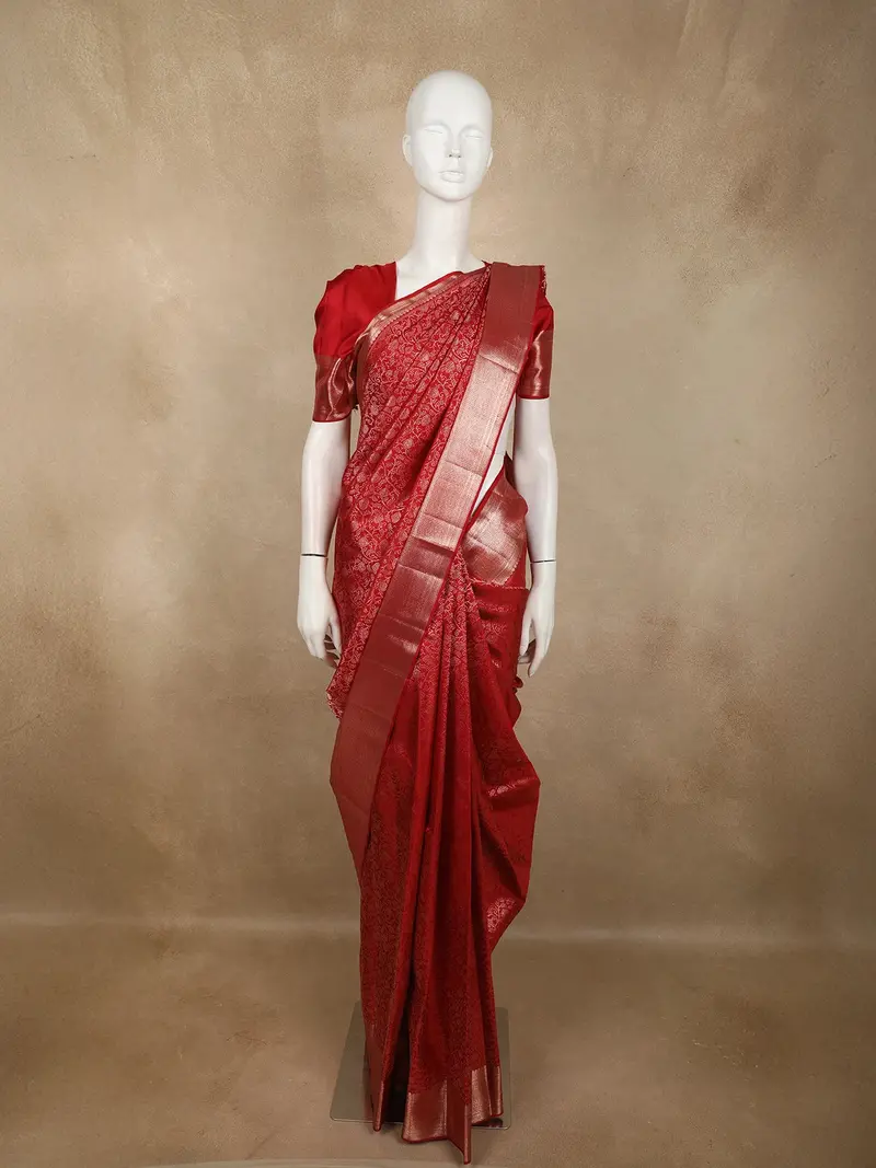 Deep Maroon Floral Zari Woven Design Pure Kanchipuram Silk Saree With Zari Border 1